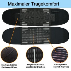 SURPOWN Back Support Belt, Breathable Back Brace Men and Women, Back Strap, Support Belt Lumbar Spine, Back Support, Lumbar Support, Back Pain Belt, Black, L