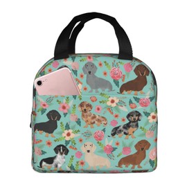 VOOHDDY Dog Boston Terrier Sweet Vintage Floral Flowers Insulated Lunch Bag For Men Women Reusable Lunch Box Container Waterproof Portable Cooler Thermal Tote Bag For Work Office Picnic Beach Travel