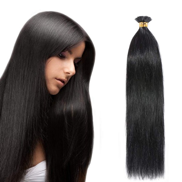 SEGO Hair Extensions I Tip Echthaar 0.5g/Strähne 100 Strähnen 50g Haarverlängerung Keratin Bondings 100% Remy Human Haar Schwarz#1 18"(45cm)-50g