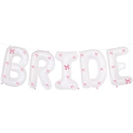 White Bride Balloons 40 inch with Ribbon Bows for Bridal Shower Bride to Be Bachelorette Party Decorations Wedding Engagement Party Décor (Pink)