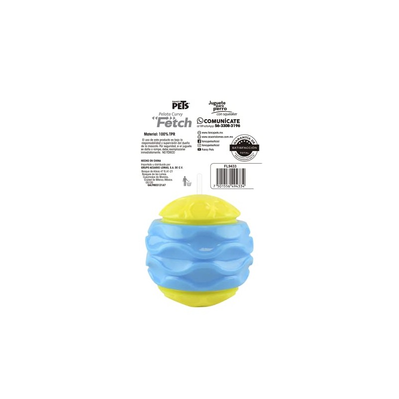 Fancy Pets Pelota Fetch Curvy Color Azul con Sonido para