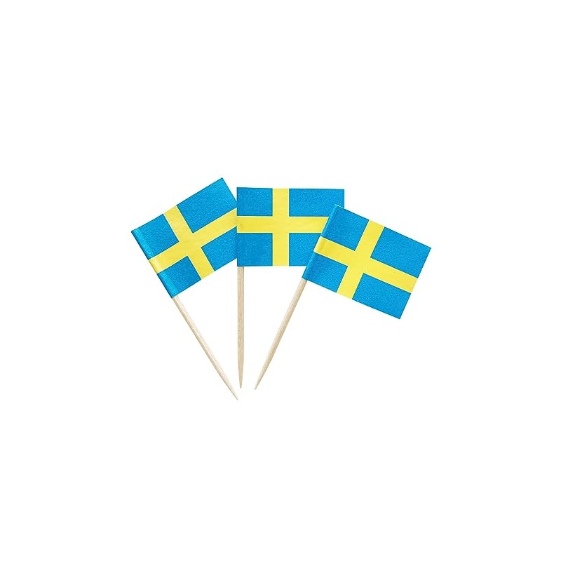 100PCS Sweden Swedish Toothpick Flags Decorations Small Cupcake Toppers Cocktail