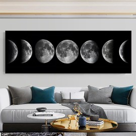 UGZDEA Moon Phases Canvas Poster, Abstract Minimalist Black White Moon Phases Canvas Painting, Living Room Bedroom Decoration Picture without Frame（B,30x90cm）