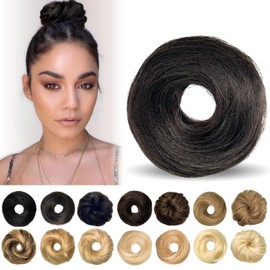 MINGATEC Messy Bun Hair Piece, Human Hair Bun, 100% Human Hair, Messy Bun Hair Scrunchie Real Hair Updo Hairpieces Donut Chignon Ponytail Extensions for Women Girls (Natural Black)