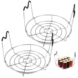Picowe 11.7inch Canning Rack, Stainless Steel Steamer Canning Jar Rack with Silicone Handle, Canner Rack Canning Supplies Kit for Regular Wide Mouth Mason Jars Ball Jars(2 Pack)