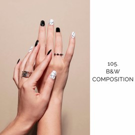 NAILOG Semi-Cured Gel Nail Strips, 20 Extra-Long Nail Stickers, Salon-Quality Nail Wraps, Waterproof, Long Lasting, Nail Kit, Simple, Glossy Sheen, Cute, Artistic Design | B&W Composition