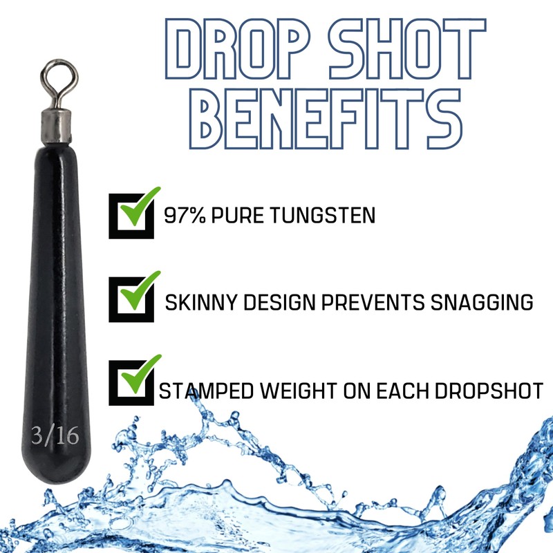 Reaction Tackle Tungsten Drop Shot (Silver, Skinny, 3/8)- Tie on
