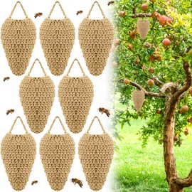 Qualirey 8 Pcs Crochet Wasp Nest Decoy Hanging Fake Wasp Nest Deterrent Outdoor Crochet Hornet Decoys for Patio Garden Yard Eaves Uses(5.1×7.9")