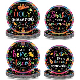 48 Pcs Mexican Fiesta Party Paper Plates 7'' and 9'' Dia De Los Muertos Carnival Disposable Plates Mexican Stripe Serape Tableware Party Decorations for Colorful Taco Birthday Baby Shower Supplies