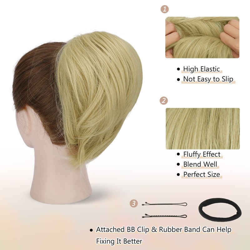 BARSDAR Hair Bun Ponytail Extension, Straight Synthetic Hairpiece Fully Short