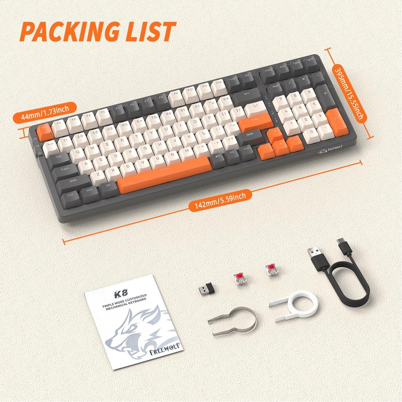 ATTACK SHARK K8 Wireless Mechanical Keyboard, Trip-Mode BT5.0/2.4G/Wired Gaming Keyboard