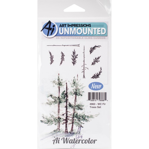 Art Impressions Watercolor Cling Rubber Stamps, Fir Trees