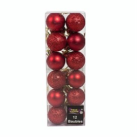 12 x 3cm Mini Christmas Baubles - RED - Assorted Matt + Glitter