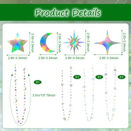 4 Stück Sterne Girlande Mondphasen Girlande 3.5m Party Deko Kit Deko Geburtstag Girlanden Stern Banner Hängend für Geburtstag, Outdoor-Party, Gartenparty, Hochzeit Dekorationen für Girlanden