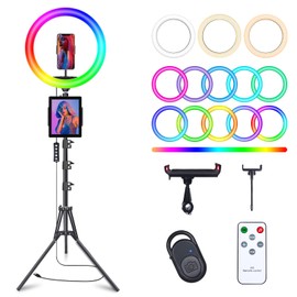 10" Selfie Ring Light with 63" Tripod Stand & 3 Phone Holder, LED Camera Ringlight with 48 RGB Colors Modes & Musical Rhythm Mode and 12 Brightness Dimmable for Makeup/Photography/Videos/Vlog/TikTok