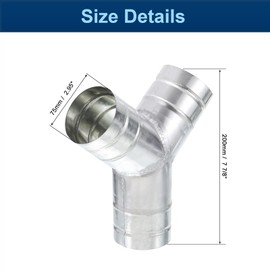 Y Shape 3"x3"x3" Duct Splitter, 3 Way Duct Hose Connector, 90° Degree Dust Fitting Adapter, Galvanized Steel Branch for Exhaust Fan, Dryer Vent Hose, Industrial HVAC Ventilation
