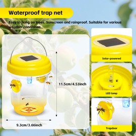 Solar Wasp Trap, Wasp Traps Outdoor Hanging with Dual Entry Tunnels-UV Led Light, Reusable Wasp Catchers for The Garden, for Garden, Camping, Farm, Patio(Yellow)