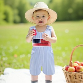 YINGISFITM My First 4th Of July Baby Girl Boy Outfit American Flag Sleeveless Overalls Stars And Stripes Romper Memorial Day (Stars and Stripes, 18-24 Months)