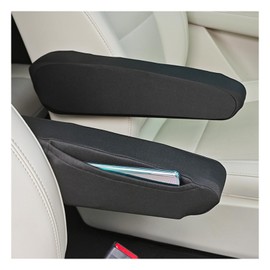 OFBAND 2PCS Arm Rest Cover for Car with Side Pocket,Breathable Cloth Fabric Car Armrest Cover for Armrest Protection,All Seasons Soft Armrest Cover for Car Universal Car Interior Accessories (Black)