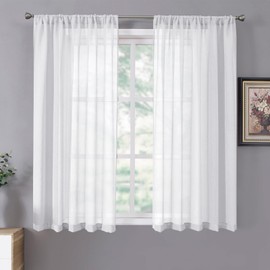 Tollpiz - Cortinas Cortas Transparentes de Lino con Textura para Sala de Estar, Cortinas de Gasa con Bolsillo para Barra de filtrado de luz, para recá