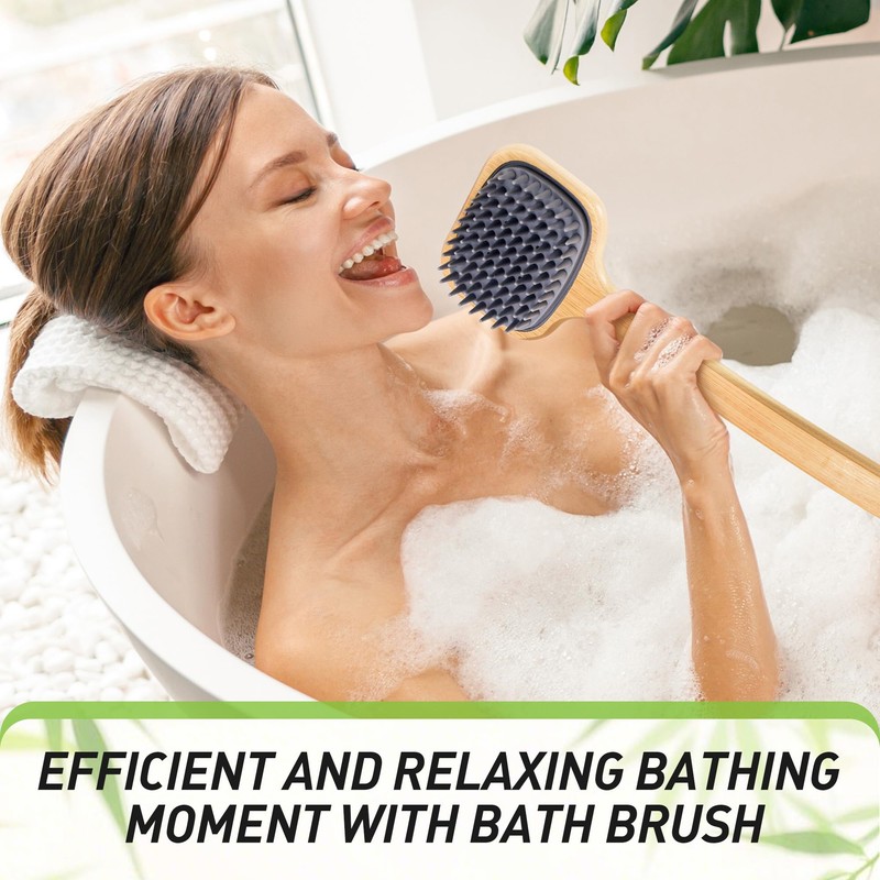Bath Brush with Long Bamboo Handle, Soft Bristles (21.65 inch)