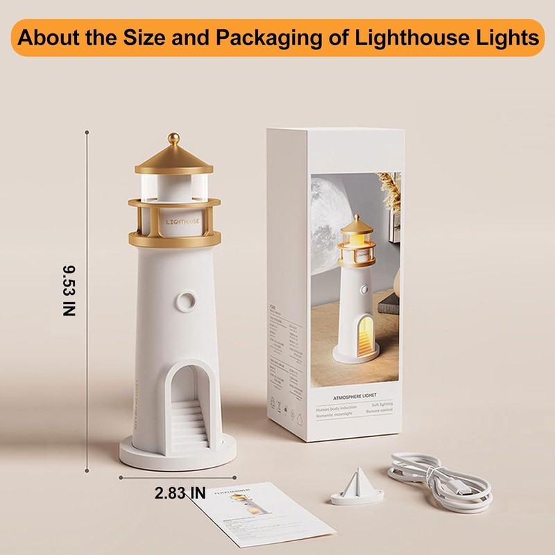 Aohcae Lighthouse Decoration, LED Moonlight Projector Lamp with Remote Control,