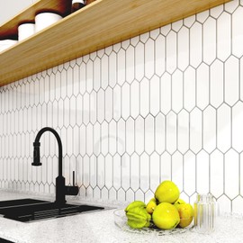LaCheery 12"x12" White Hexagon Peel and Stick Backsplash Tile for Kitchen Backsplash Peel and Stick Waterproof Bathroom Backsplash Tiles Peel and Stick Tile Backsplash for Kitchen Wall Tiles 4 Sheets