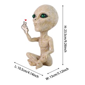 Solar Powered Outdoor Garden Alien Statue with Glowing Green Eyes, Creative Resin Figurine with Light up Feature for YardColor: As pic, Size: One Size