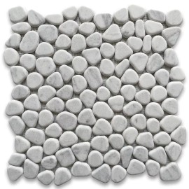 Stone Center Online C98T Pebble Stone Mosaic Tile Carrara White Marble River Rocks Tumbled
