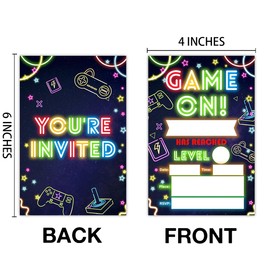 Qlnuk Video Game Birthday Party Invitations Neon Glow Video Game Gaming Arcade Birthday Invites With Envelopes Set of 20