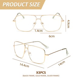 FDGGT Pack of 3 Metal Glasses, Fashionable and Simple Glasses, Decorative Glasses, Retro Glasses, Square Glasses, multicoloured