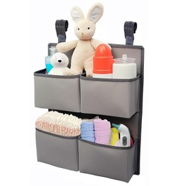 Organizador colgante de pañales para cuna/corralito/cuna de viaje – Capacidad para más de 80 pañales - 4 bolsillos profundos - Organizador de pañales para cambiador de 19 pulgadas de alto x 15