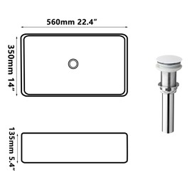 Focitland 22 Inch Stone Resin Bathroom Sink with Pop-Up Drain Combo,Rectangular Vessel Sink Above Counter Modern Bathroom Vessel Sink Bowl (White)