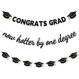 Now Hotter By One Degree Graduation Banner, Black Glitter Congrats Grad Class of 2026 Decor for School College, Party Garland for Home & Party Supplies, Photo Props