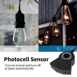 Outdoor Light Sensor Timer, 24 Hours Heavy Duty Waterproof Outlet Timer with 2, 4, 6 or 8 Hours Countdown Mode, 3 Grounded Electrical Outlet for Home Backyard Garden (2 Pack)