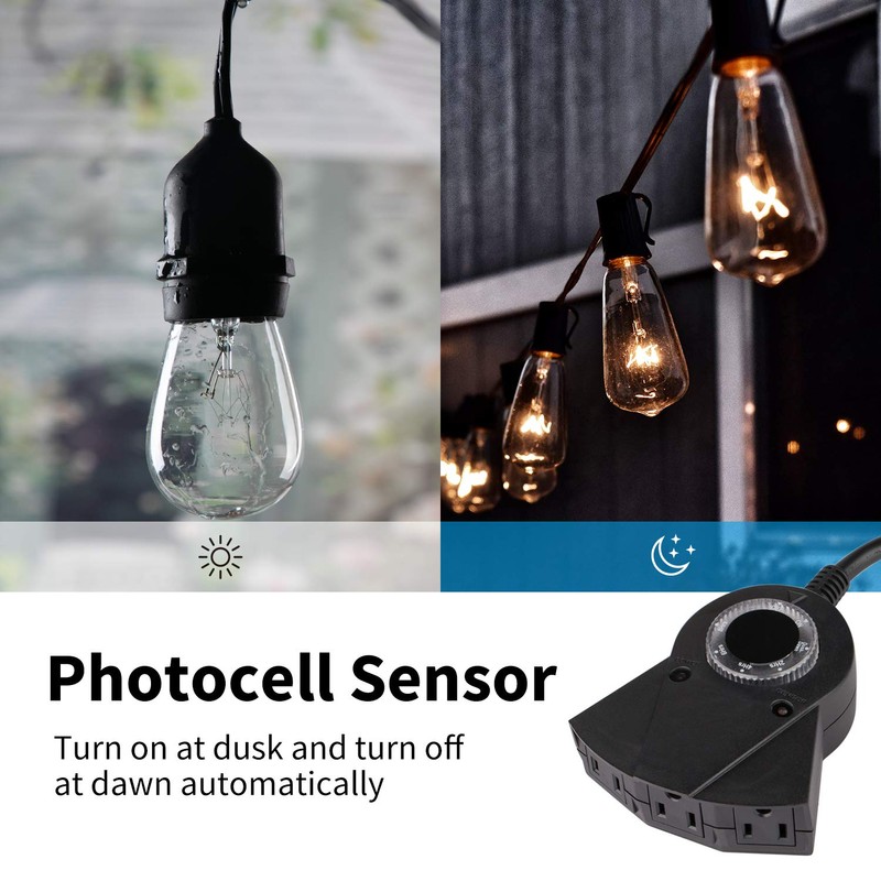 Outdoor Light Sensor Timer, 24 Hours Heavy Duty Waterproof Outlet