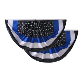 2 Pcs Thin Blue Line USA American Policemen Fan Flag,Police Pleated Fan Flag Bunting 3 x 6 Ft Pleated Banner Indoor/Outdoor/Front Porch Decorations,Police Half Fan Flag Patriotic Holiday Decorations.