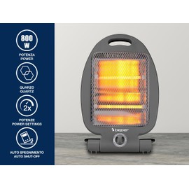 BEPER P203PAN004 Quartz Cooker, 400/800 W, Quick Heating, 2 Power Levels, 2 Heating Elements, Eco Function, Auto-Off, Grey