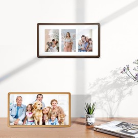 MIBYIBER 8x14 Collage Picture Frame Natural Teak Solid Wood, 4x6 Collage Photo Frame Displays 3 Photos or 8x14 (Without Mat), Wooden Frame for Tabletop or Wall Mounting Display