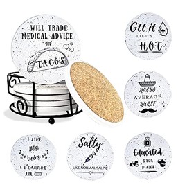 KCT Store Nurse Gifts for Women and Men - Absorbent Ceramic Coasters with Cork Base - Holder Included (Nurse Funny), Gift for Nurses Female, Nursing Practitioner, Nursing Student or Graduation Gifts