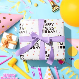 LeZakaa 26th Birthday Wrapping Paper Roll, Pink SO HAPPY I'M 26 TODAY!, for Age 26 Girls, Women, Adults, Friends Birthday Holiday Party Gift Wrap Mini Roll, 17 inches x 16.4 Feet (23.2 sq.ft.)