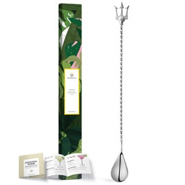 Homestia 12-Inch Stainless Steel Cocktail Spoon with Trident Handle - Perfect for Mixing & Layering Drinks in Tall Cups, Bar & Shakers - Durable Long Handle Bar Stirrer (Silver)