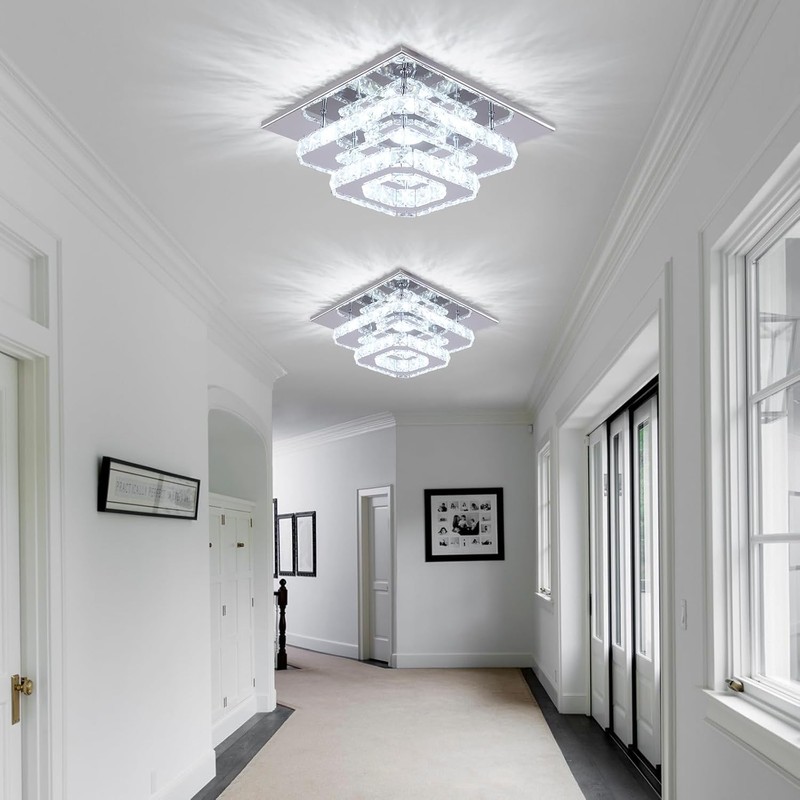 FRIXCHUR Crystal Ceiling Light Square Chandelier Modern LED Flush Mount