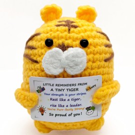 QHARIX Mini Positive Crochet Animals Tiger Gift, Cute Emotional Inspirational Gift for Women Men Teens, Uplifting Funny Desk Decor for Office Home, Appreciation Birthday Graduation Present