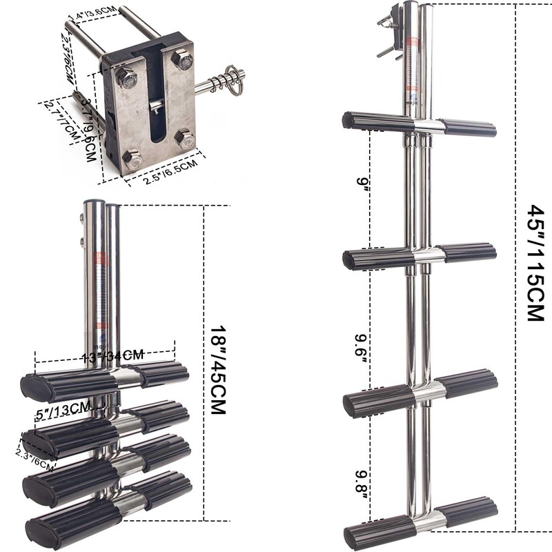 Mojiate 4-Step Stainless Steel Dive Ladder - Heavy Duty Telescoping