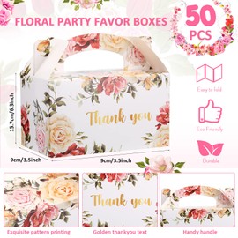 Xinnun 50 Pcs Thank You Treat Boxes Floral Design Gift Boxes Gable Boxes Party Favor Boxes for Tea Party, Father's Day, Wedding