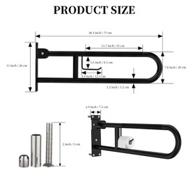 Toilet Grab Bar 30.3 Inch, YuanDe Flip Up Grab Bar with Paper Holder,Matte Black Anti-Slip Safety Bars for Toilet, Stainless Steel Knurled Toilet Handles for Seniors Disabled Elderly Pregnant