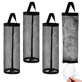 LXUEJIE 4 Pcs Plastic Bag Holder for Grocery Bags, Reusable Hanging Mesh Storage Dispenser Organizer Black Trash Bags Grocery Shopping Bag Holder for Home Kitchen Pantry