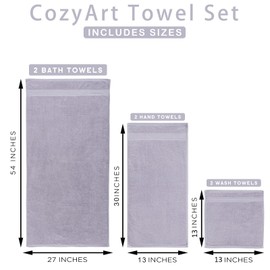 COZYART Lavender Luxury Bath Towels Set, Turkish Cotton Hotel Large Bath Towels Bulk for Bathroom, Thick Bathroom Towels Set of 6 with 2 Bath Towels, 2 Hand Towels, 2 Washcloths, 650 GSM.