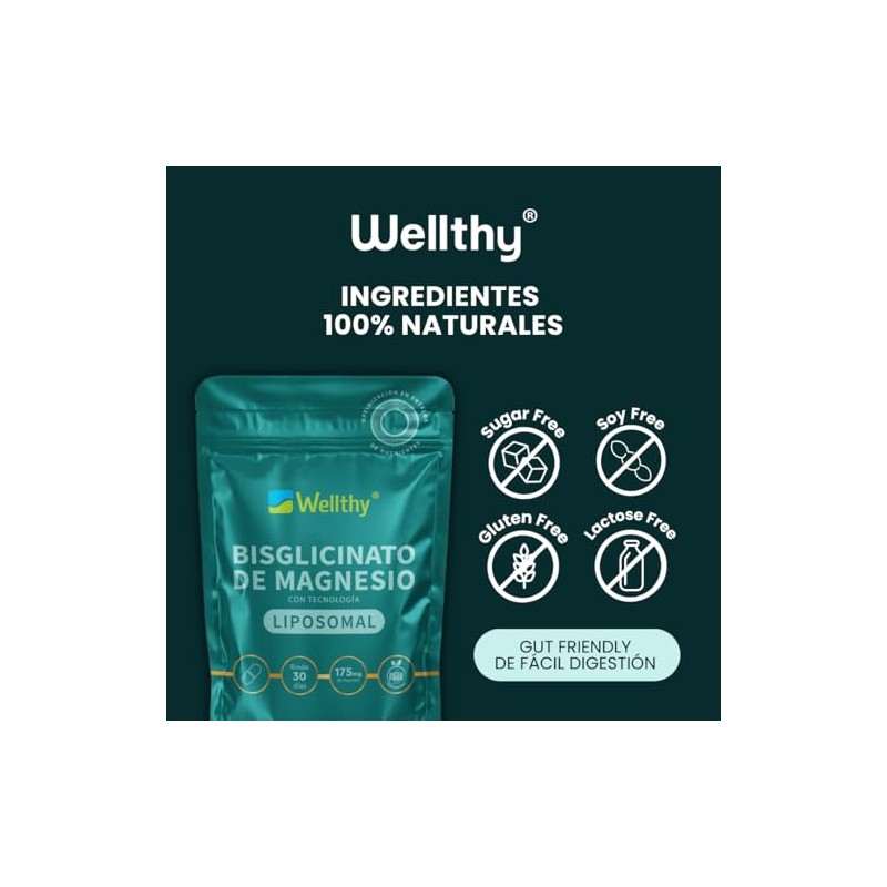 Wellthy Bisglicinato Magnesio Liposomal Cápsulas Entrega Optimizada Mas Alta Biodisponibilidad